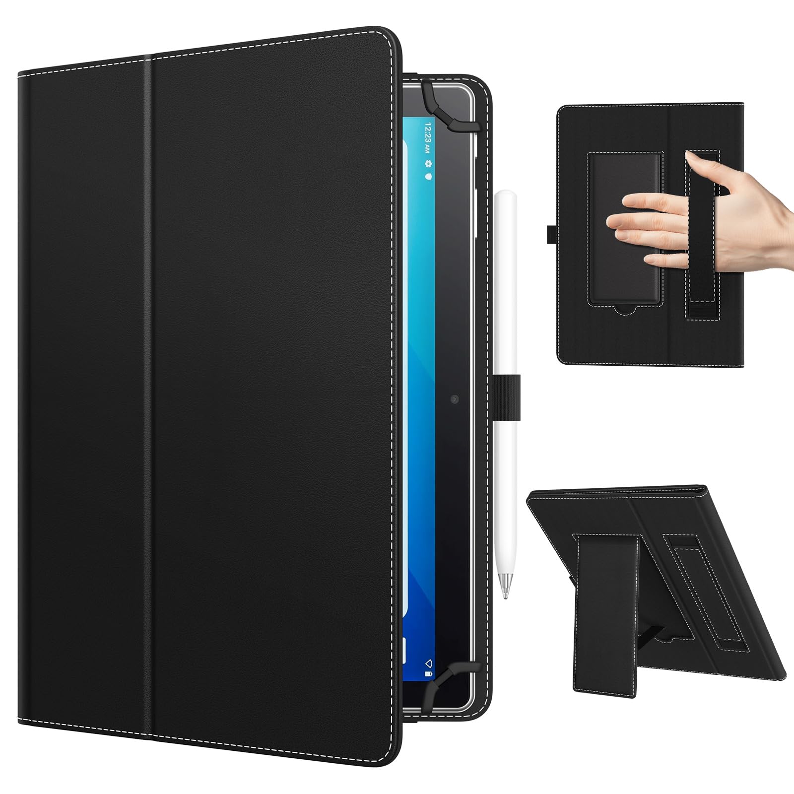 TiMOVO Custodia Universale per Tablet Android 10,1 Pollici con Anello per Penna, Pieghevole, Nero