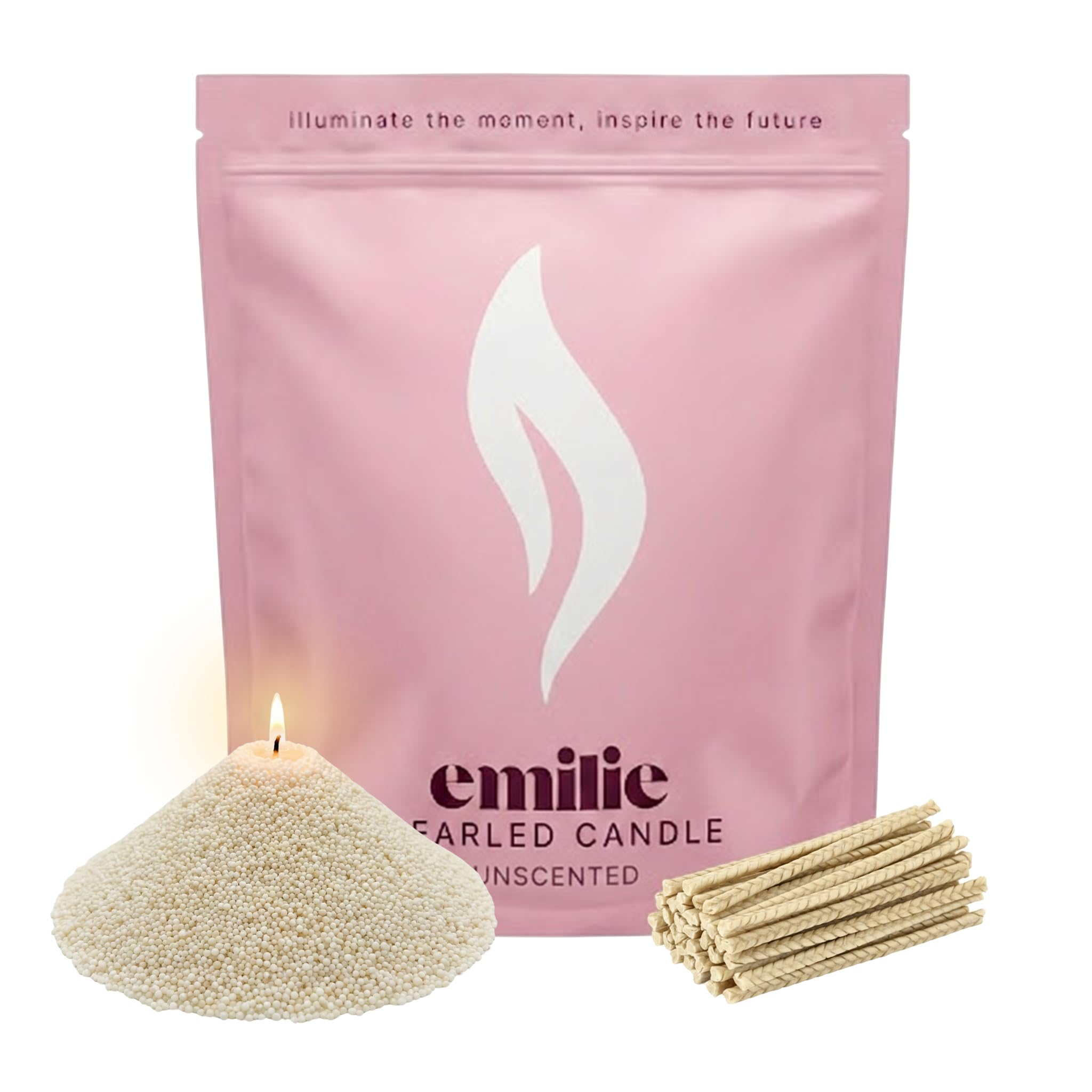 Emilie Pearled Candle 1kg Refillable Wax Pearls – Unscented Candle for Any Container – Pet-Safe, Self-Extinguishing, Plant-Based, Reusable – 50 Cotton Wicks, 200h Burn (Smoky Beige)