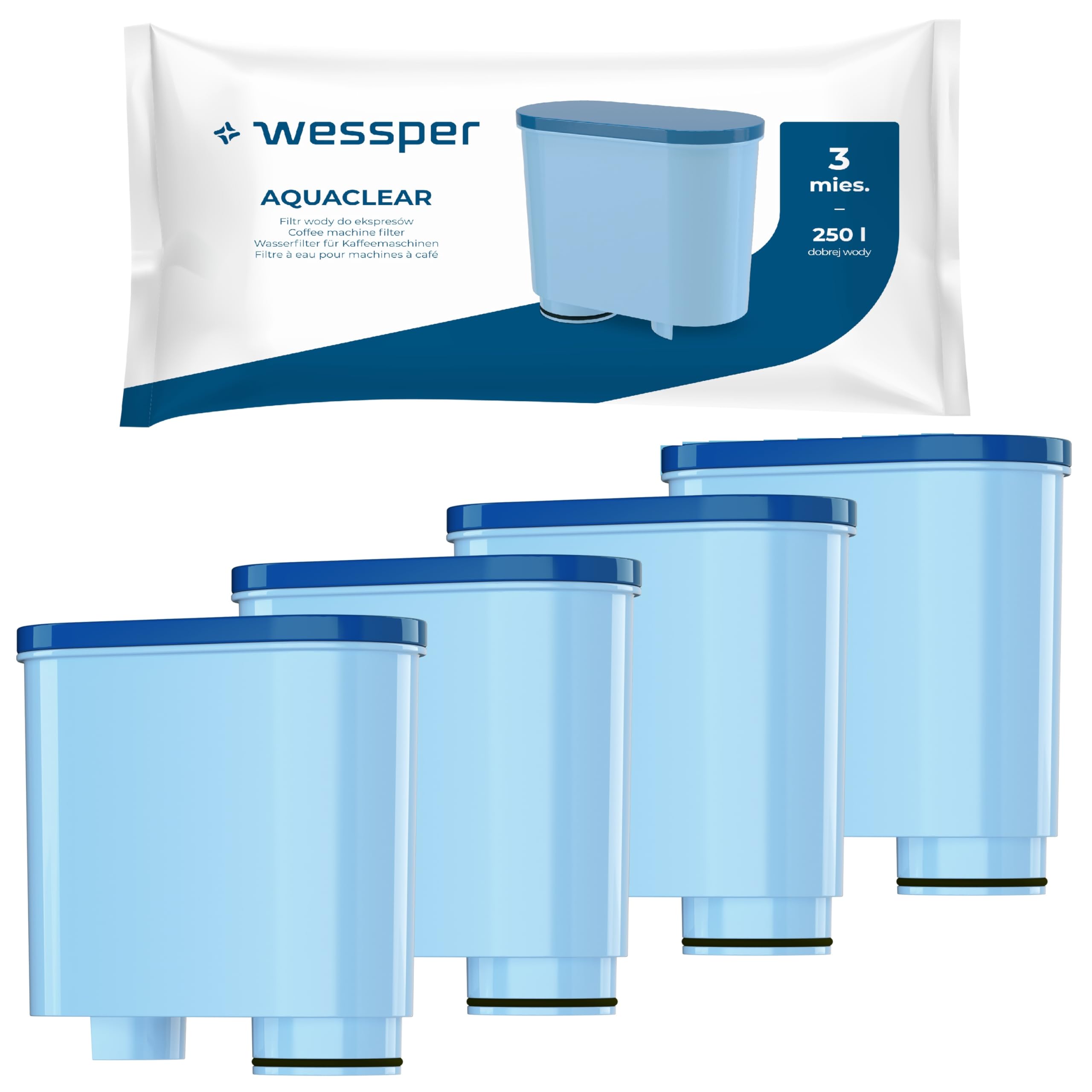 Wessper Wasserfilter Kartuschen Kompatibel mit Philips Aquaclean CA6903/10 CA6903/22 CA6903 und Saeco Kaffeemaschine, Filterpatrone mit Aktivkohle für Kaffeevollautomat - 4er Pack