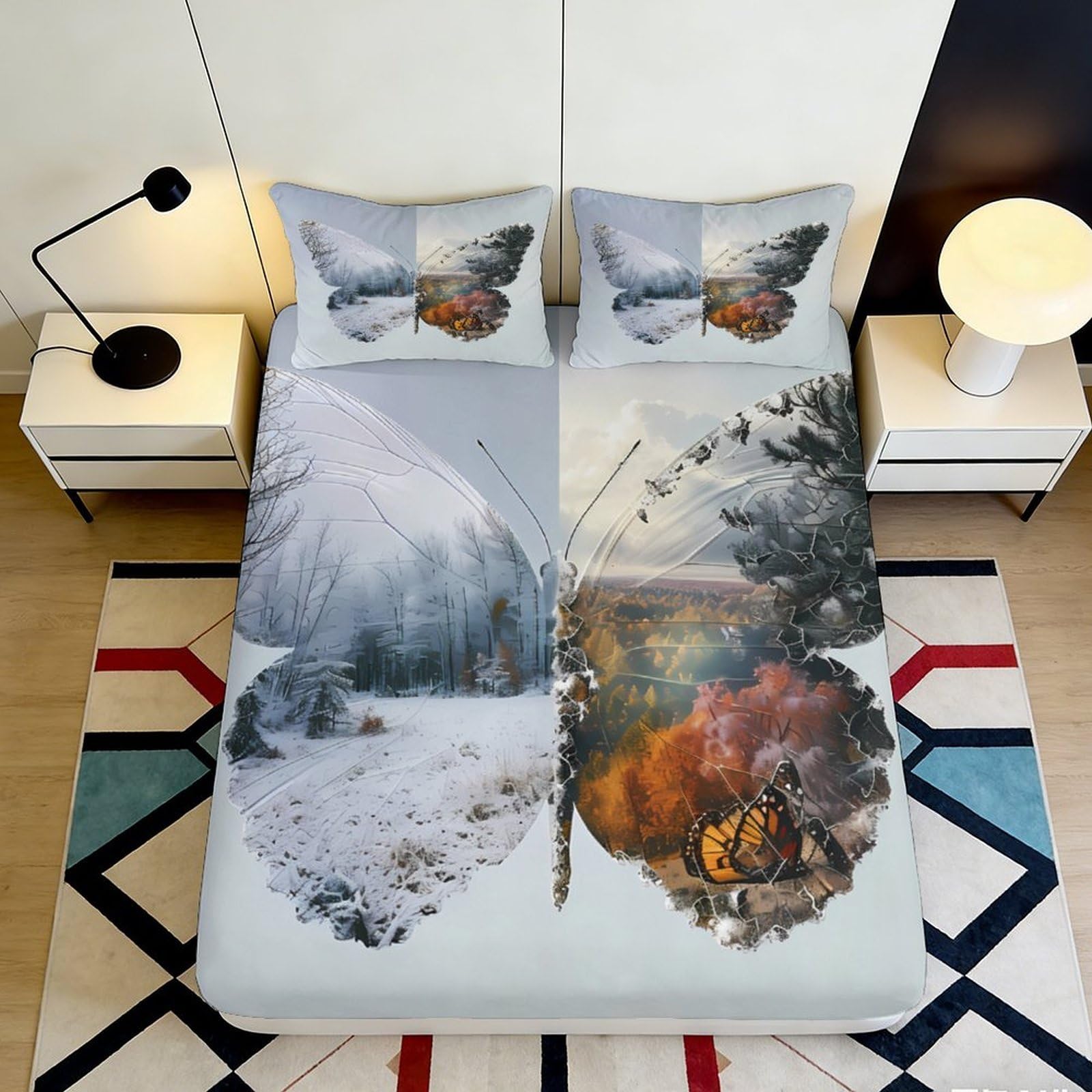 3D Printed Mountain Forest Fitted Sheet Microfiber Autumn Winter Landscape Mattress Cover for Bedroom Dorm Decor 90x200x25cm