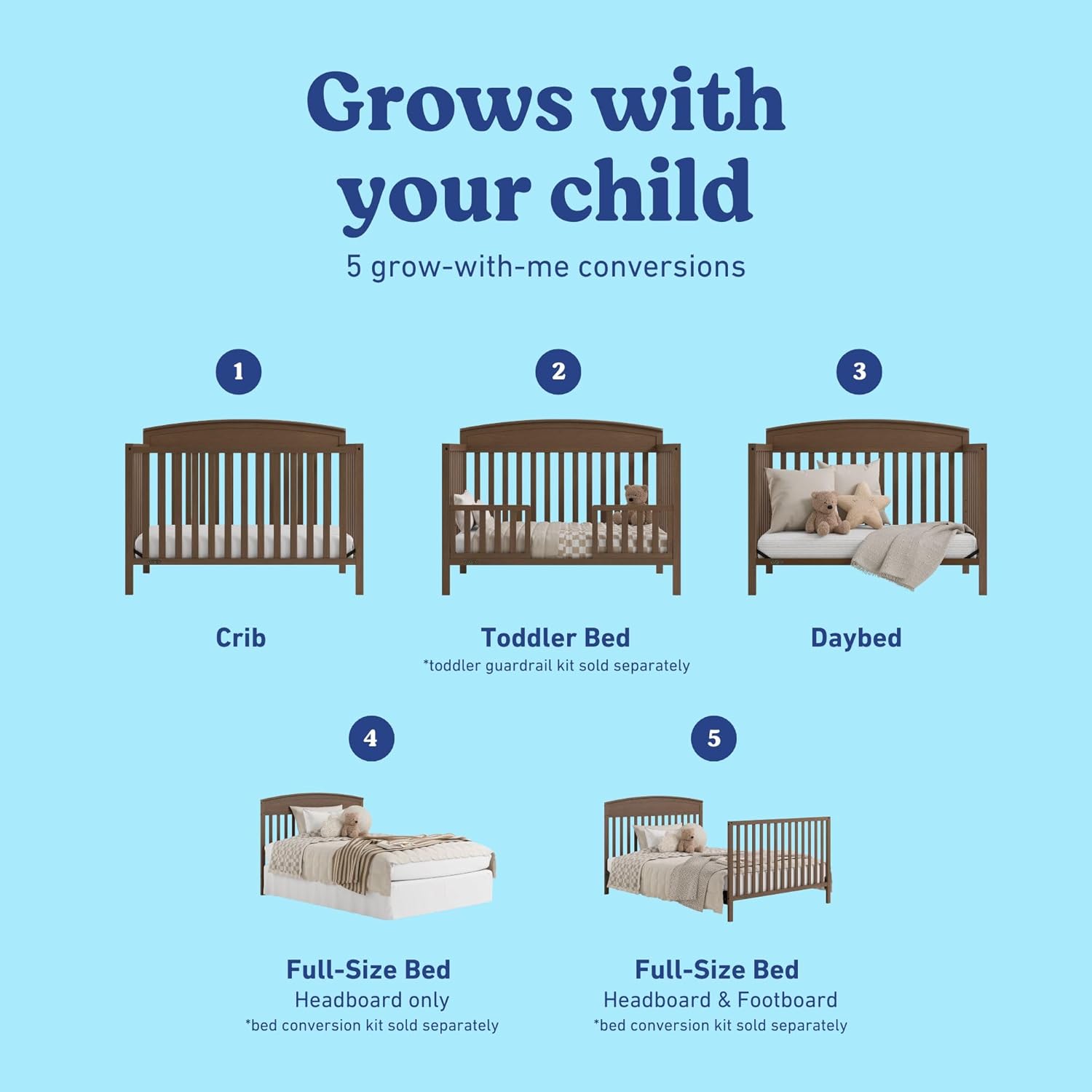 Graco Benton 5-in-1 Convertible Crib – GREENGUARD Gold Certified, Converts from Baby Crib to Toddler Bed, Daybed and Full-Size Bed, Fits Standard Full-Size Crib Mattress (Hazelnut)