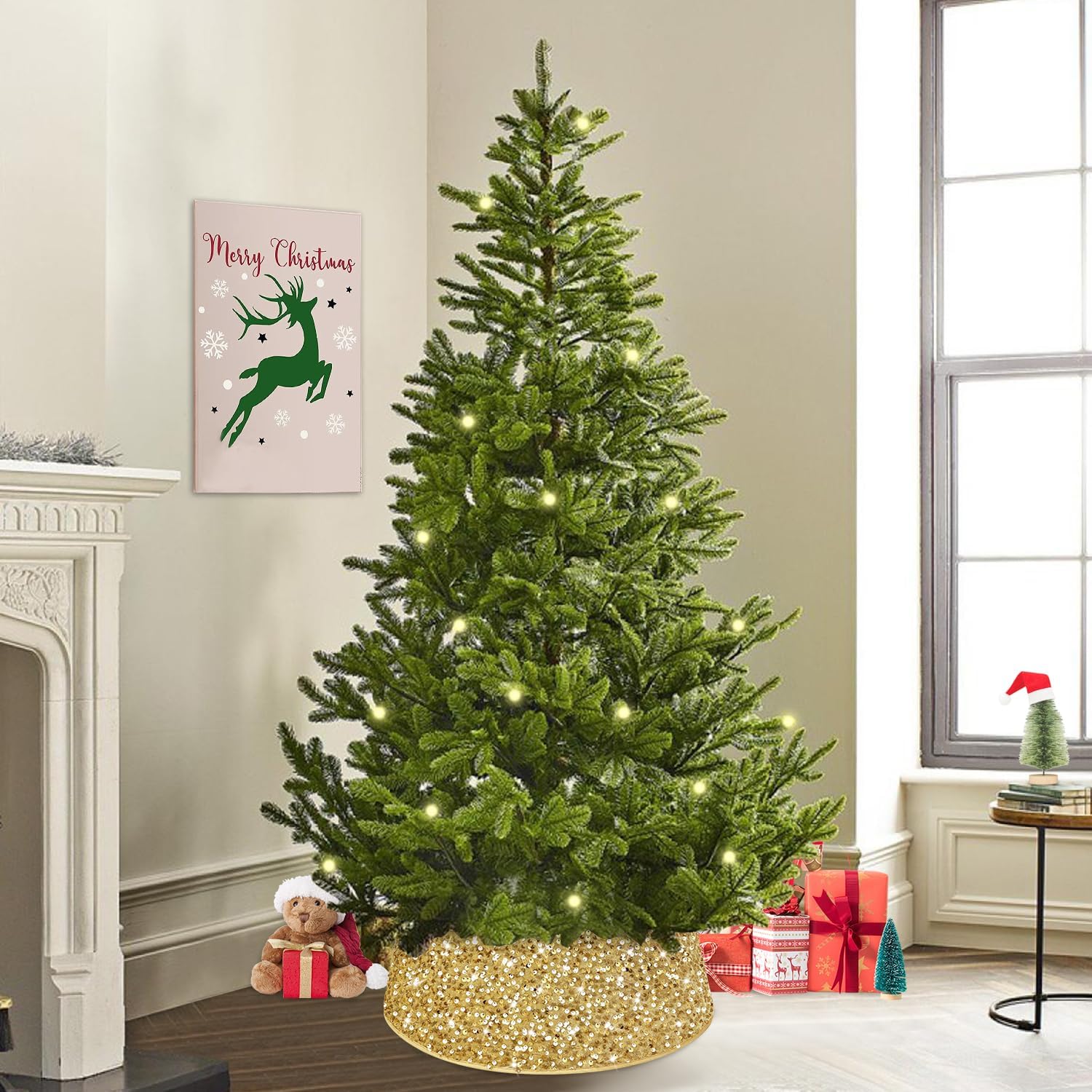 gold christmas tree collars sparkle xmas tree ring large christmas tree base collar 28.3 inch sequins xmas tree collar glitter tree blanket collar for christmas eve party home ornament 28.3 inches gold