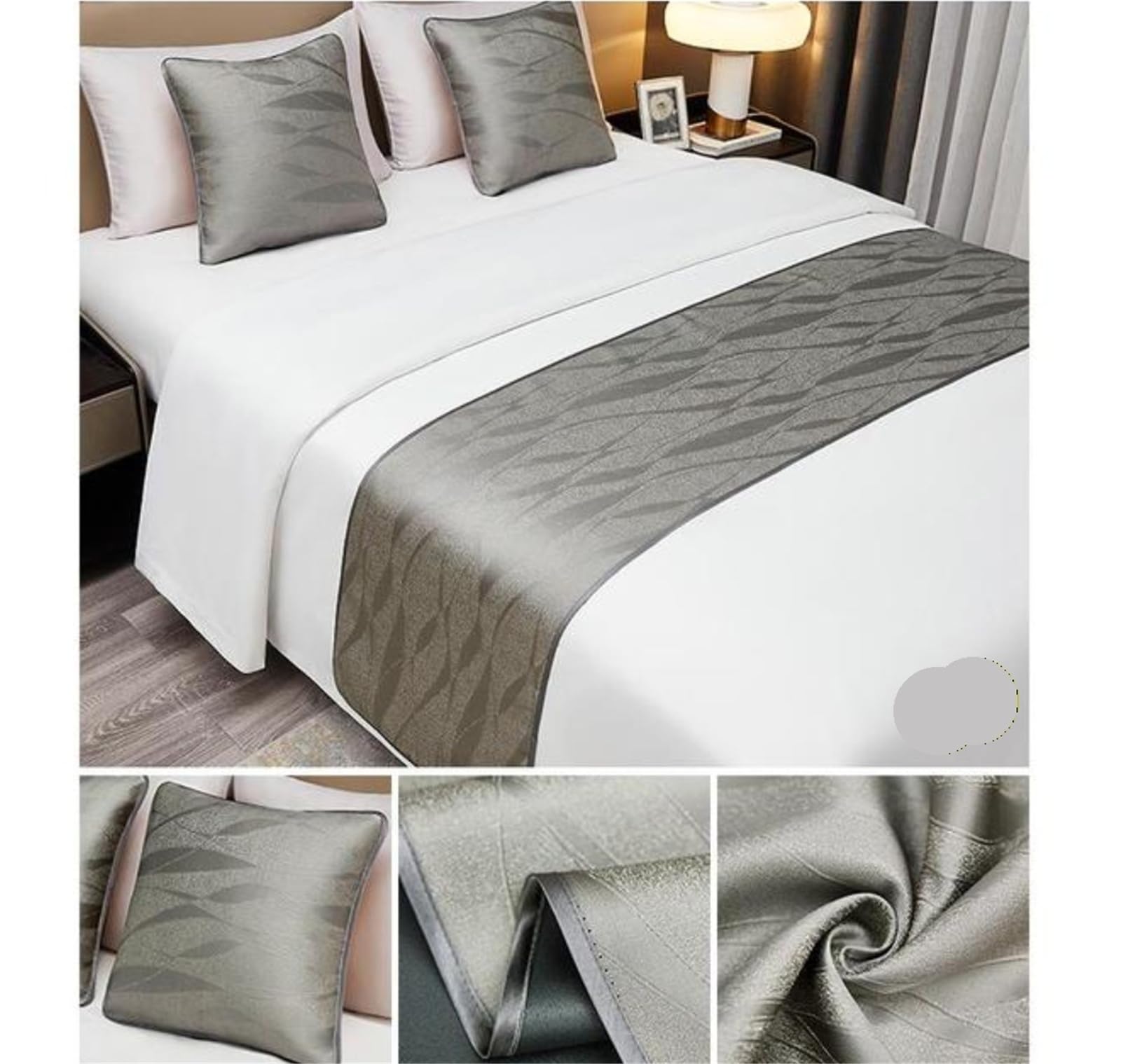 Set Aus Bettläufern Und Schals Am Bettende Hotelqualität Mit 2 Kissenbezügen(Khaki,50x240cm)