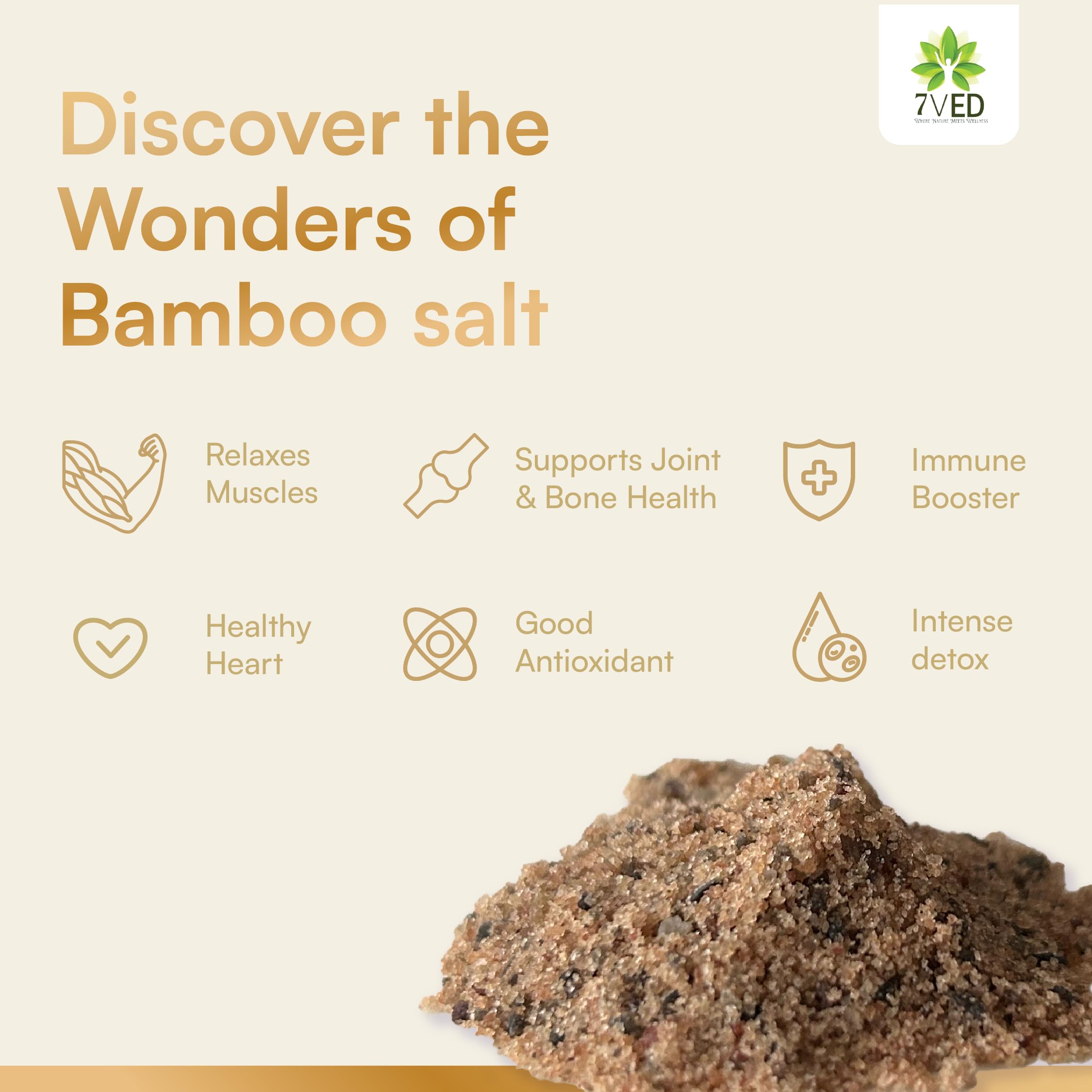 7VED Bamboo Salt, 1kg - Antioxidant, Anti-inflammatory, Supports Joint & Bone Health, Heart Health, Immune Booster, Detoxifier, Alkalizing Effect - Image 6 thumbnail