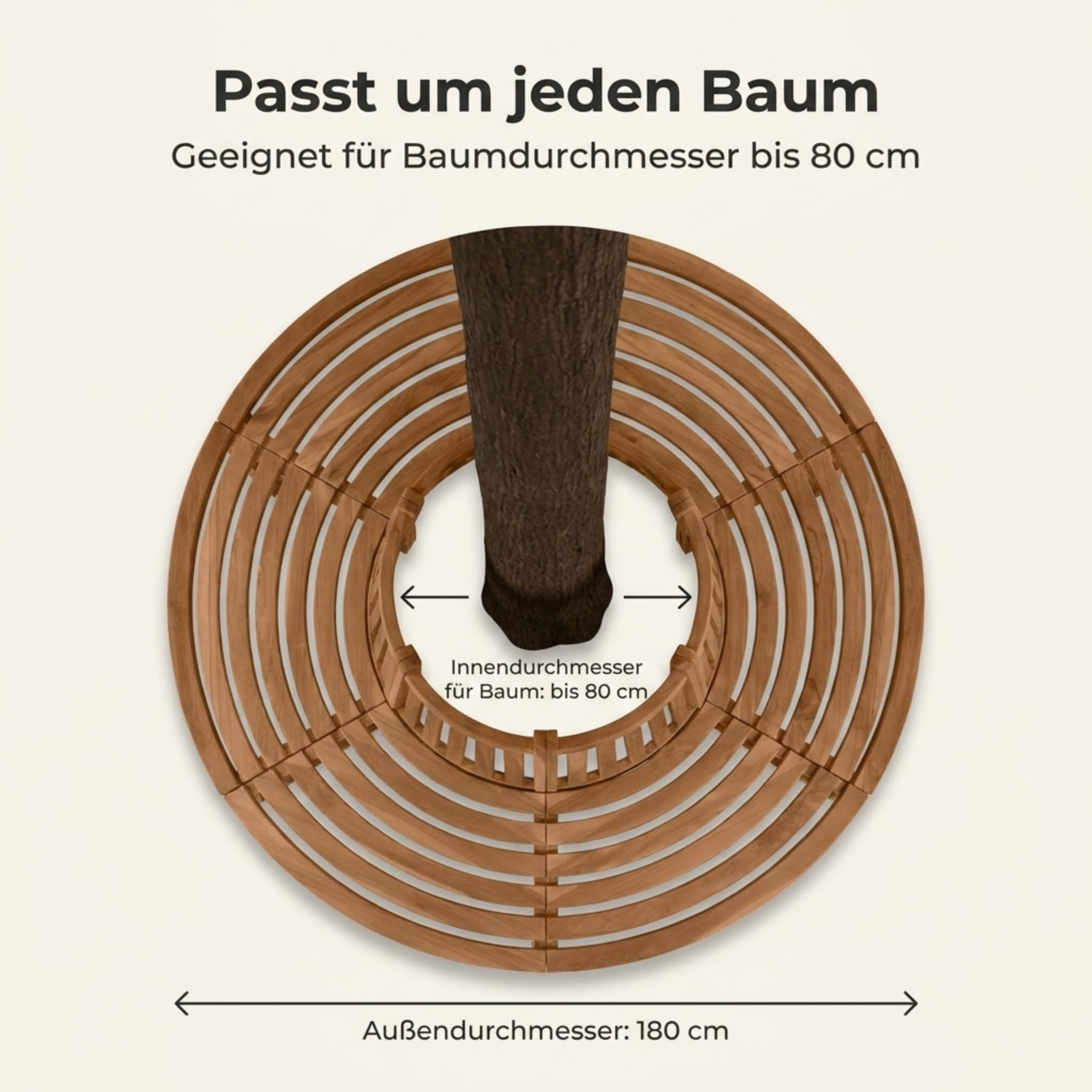 SAM Premium Baumbank Timo rund 180 cm, 360° Rundbank um den Baum aus Teakholz massiv, wetterfeste Gartenbank für bis zu 8 Personen, Holzbank rund für Garten und Terrasse