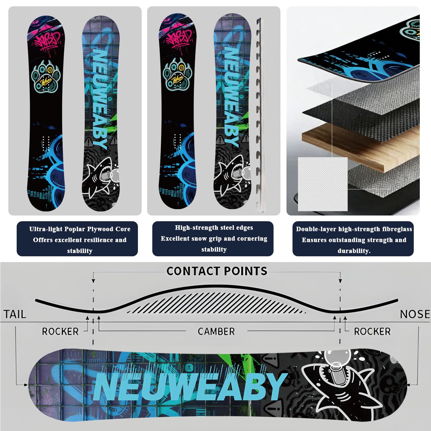Tabla de Snowboard All Mountain para Mujer NEUWEABY - Estampado de Cielo Estrellado - Camber direccional Twin CAM-out para Snowboarders Principiantes y avanzados