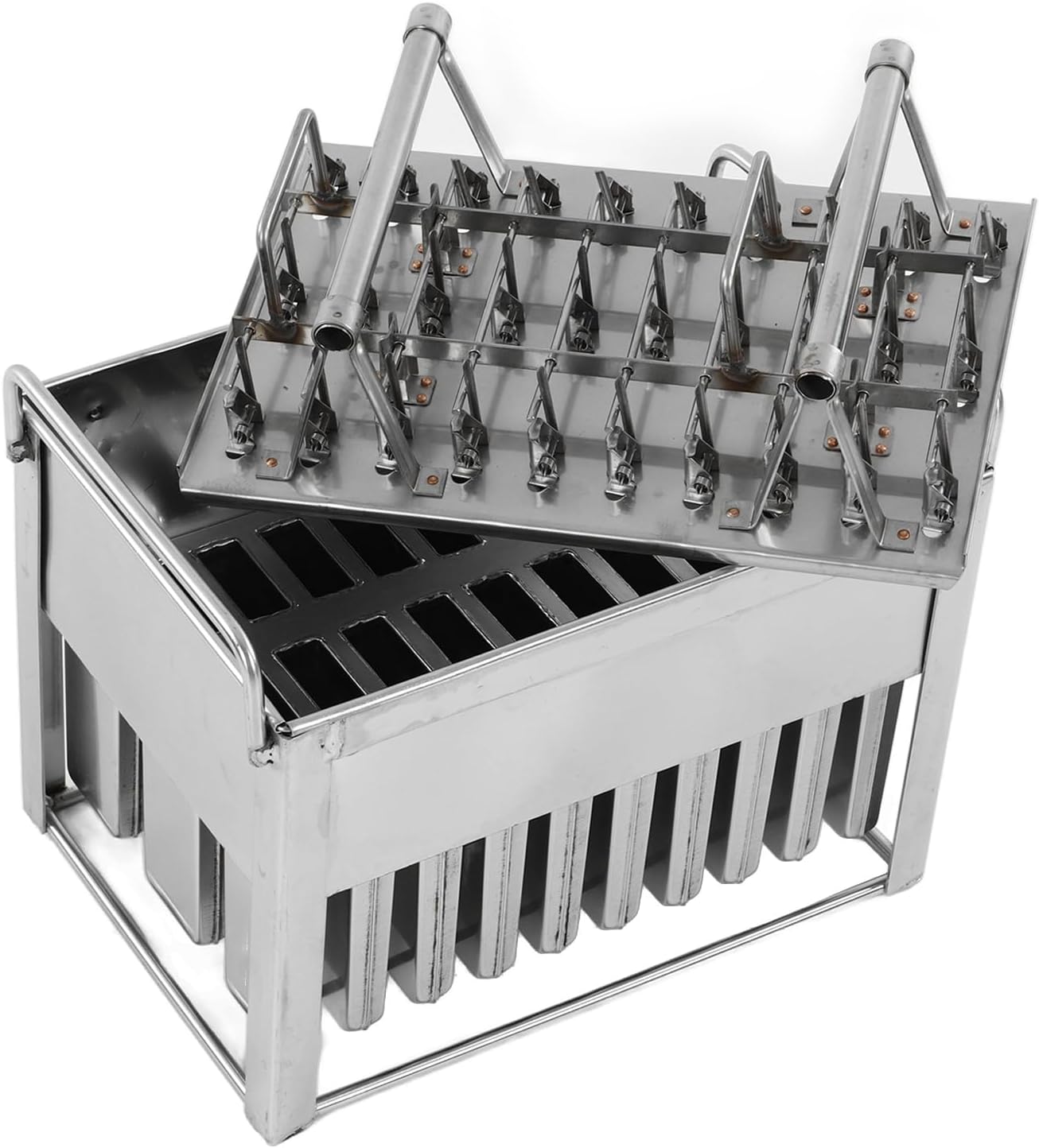 30 Cavity Stainless Steel Ice Pop Mold - Reusable DIY Ice Cream Maker for Home Kitchen, Freezer Safe Lolly Mould with Stick Holder