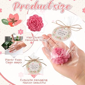 Demissle 20 Sets Mini Flower Soaps Wedding Bridal Shower Favors, Dark Pink