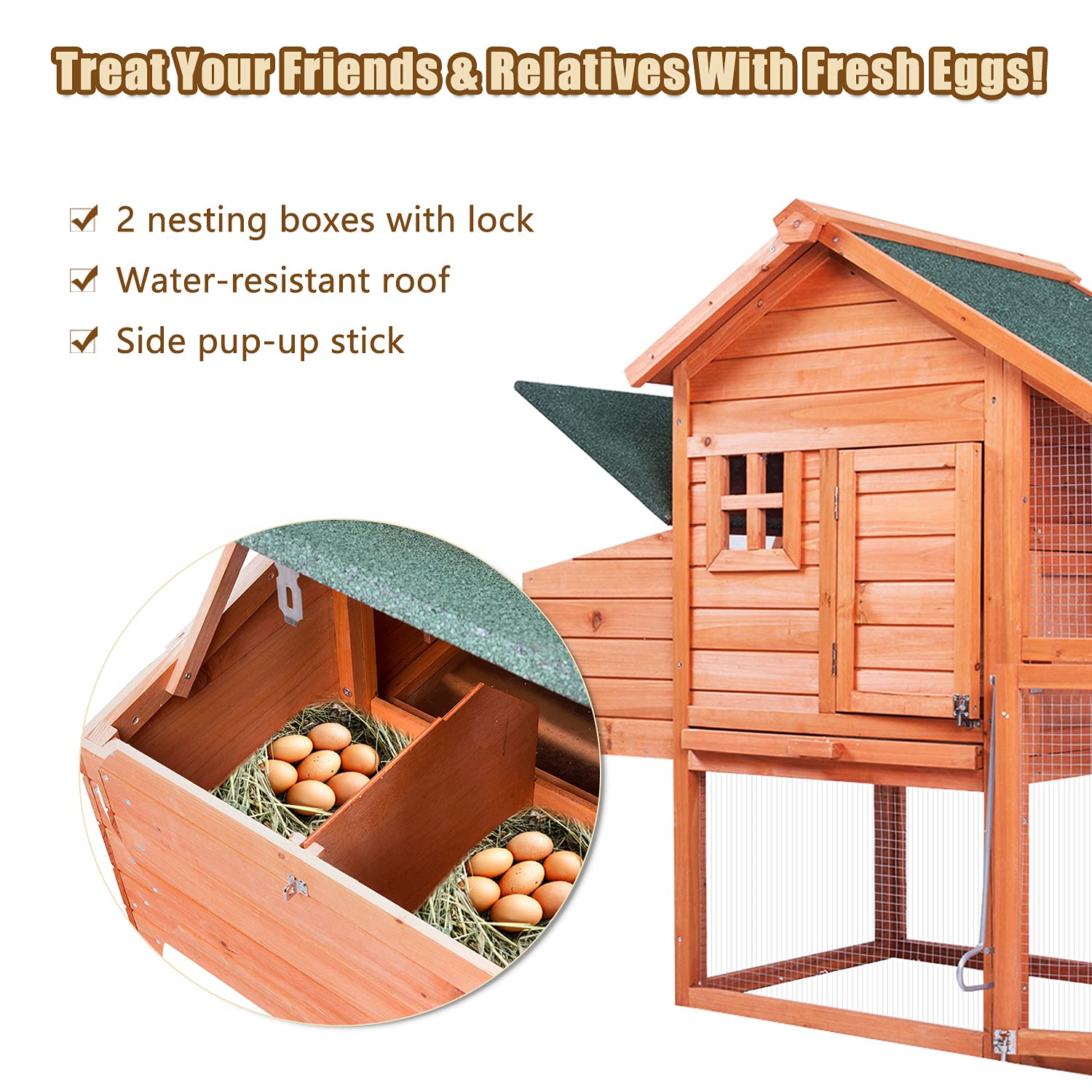 Kinpaw Chicken Coop 67” Hen House Outdoor Small Animal Cage with