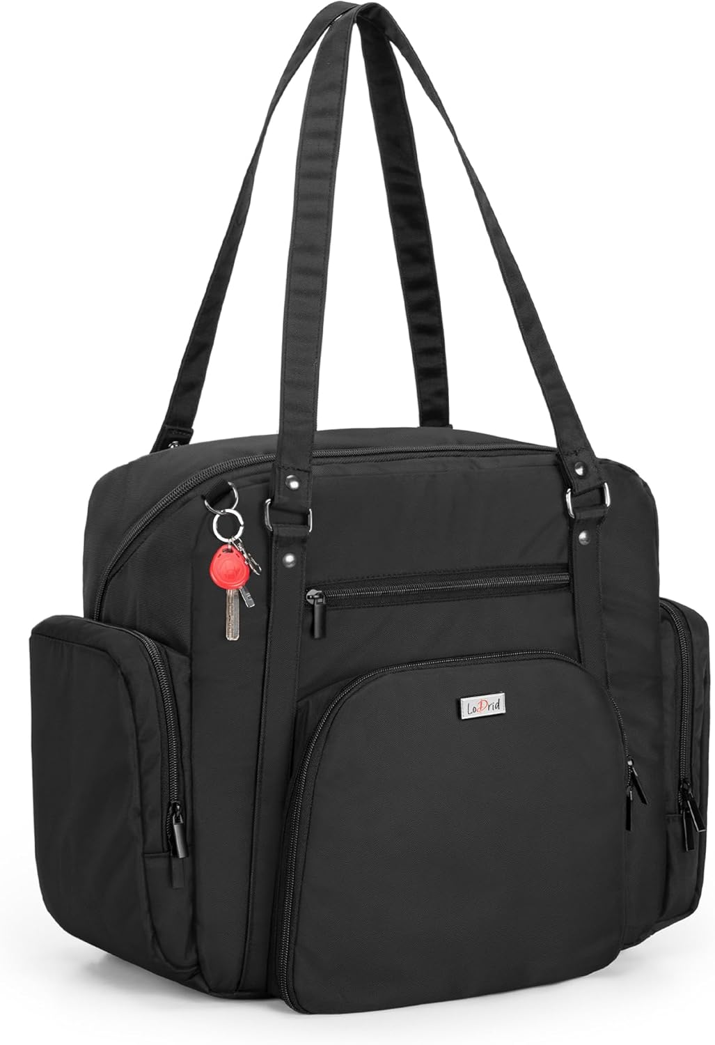 LoDrid Teacher Tote Bag with Padded Bottom, Teacher Utility Bag for Work, Large Women Work Tote Bag with Zip-Top Closure