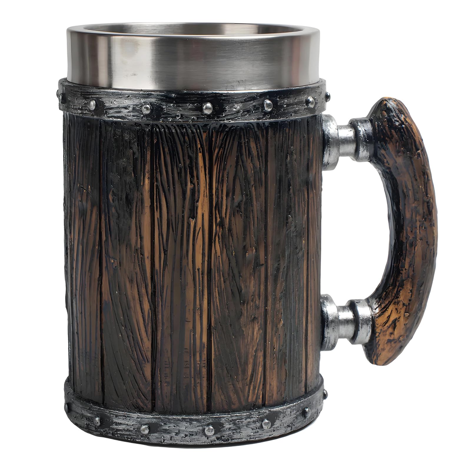 Qusinfc Wooden Stein with Double Walled Insulation Big Capacity Resin Cup Stainless Steel Interior Mug for Hot Cold Drink Thematic Restaurant Drinkware