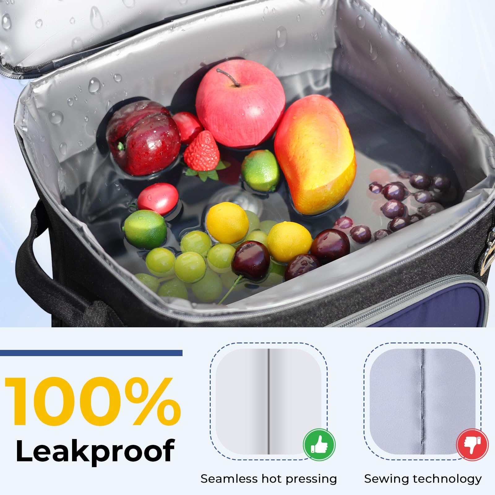 INSMEER 2-in-1 Kühltasche mit Rollen, 40L/60Cans Faltbare Weiche Seitenkühler auf Rädern, Hard Top mit 2 Getränkehaltern, Isolierte 100% Auslaufsichere Rollkühltasche für Picknick, Camping, Outdoor