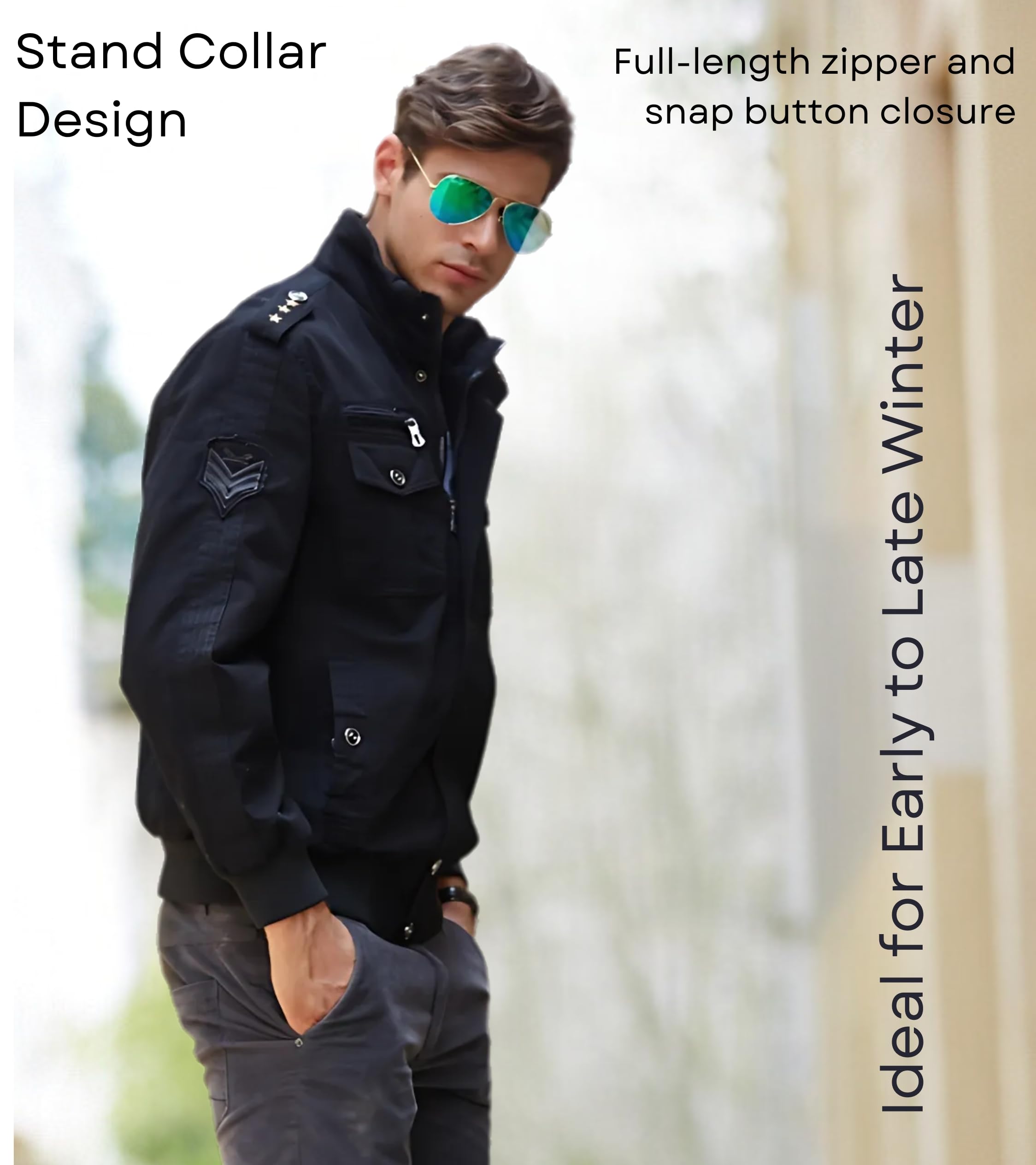 L'MONTE Men's Imported Military Style Standard Length Cotton Cargo Jacket with Polyester Lining, Windproof and Warm Casual Outdoor Coat Perfect for Early to Late Winter (L, Black) 3