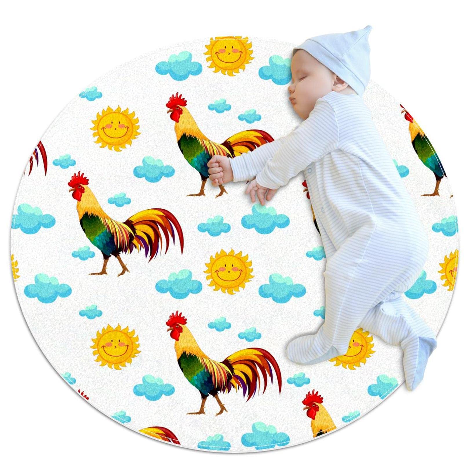 Tapis de jeu pour enfants résistant et doux motif coqs mignon