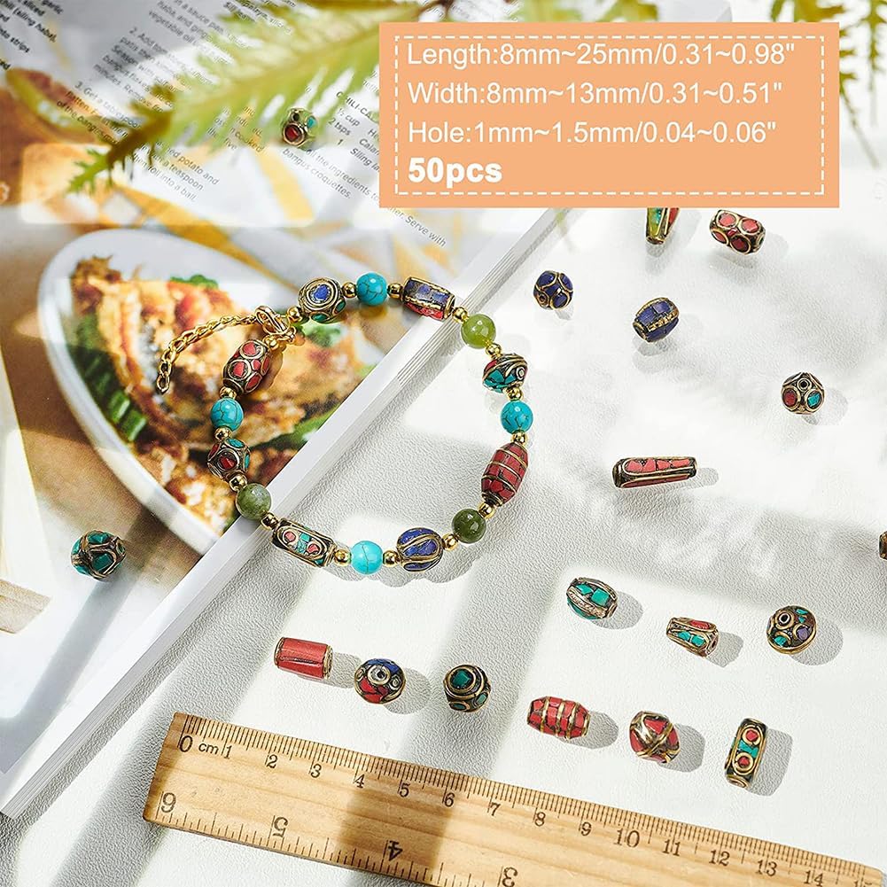 PH PandaHall 50pcs Tibetan Turquoise Beads Mixed Spacer Beads Round Column Bead Handmade Buddha Loose Bead for Earring Necklace Bracelet Jewelry Making - Image 2