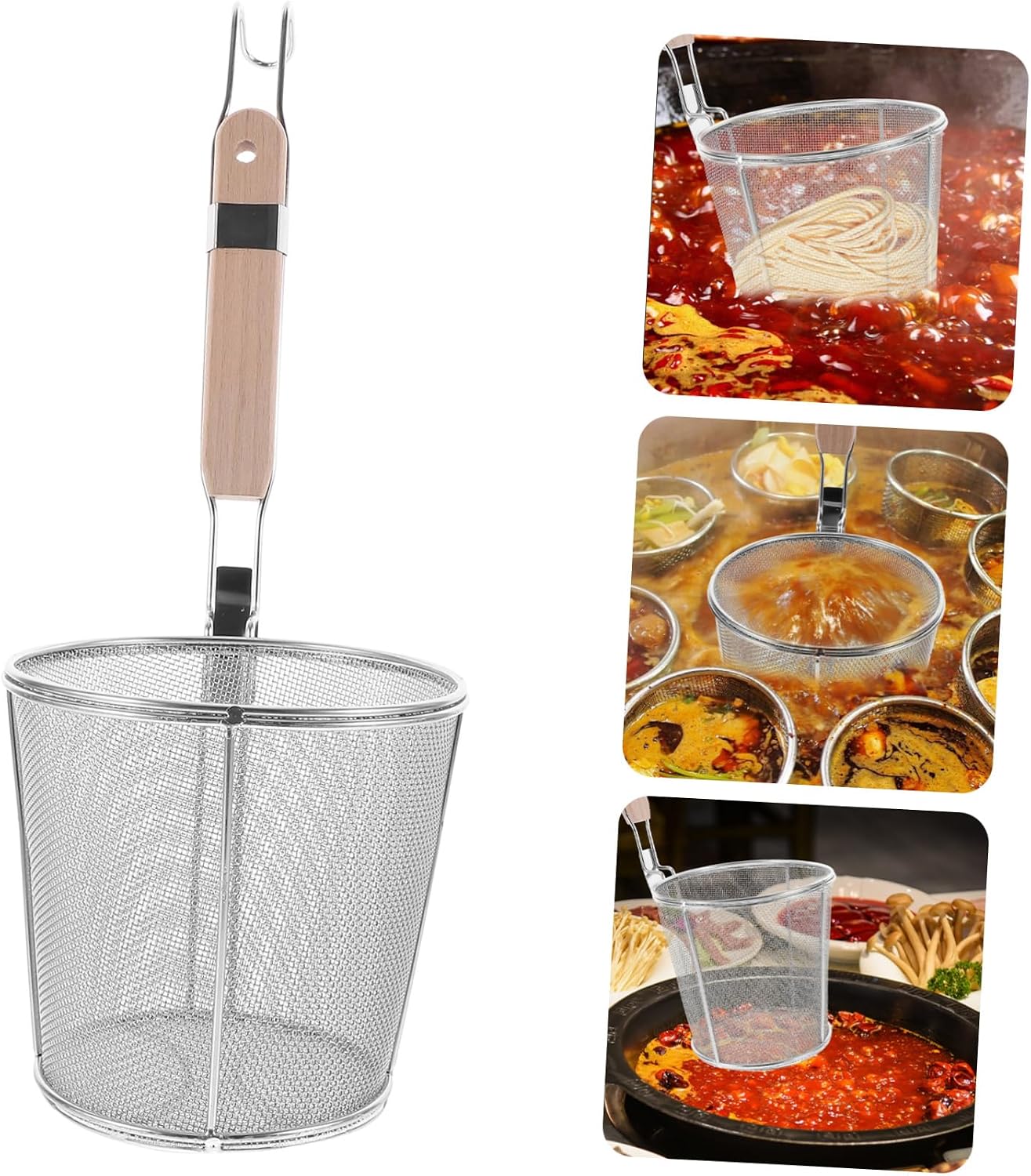 SHOWERORO Oil Strainer Stainless Steel Colander Pasta Strainer Noodle Filter Basket Safe and Easy to Clean Kitchen Cooking Tool