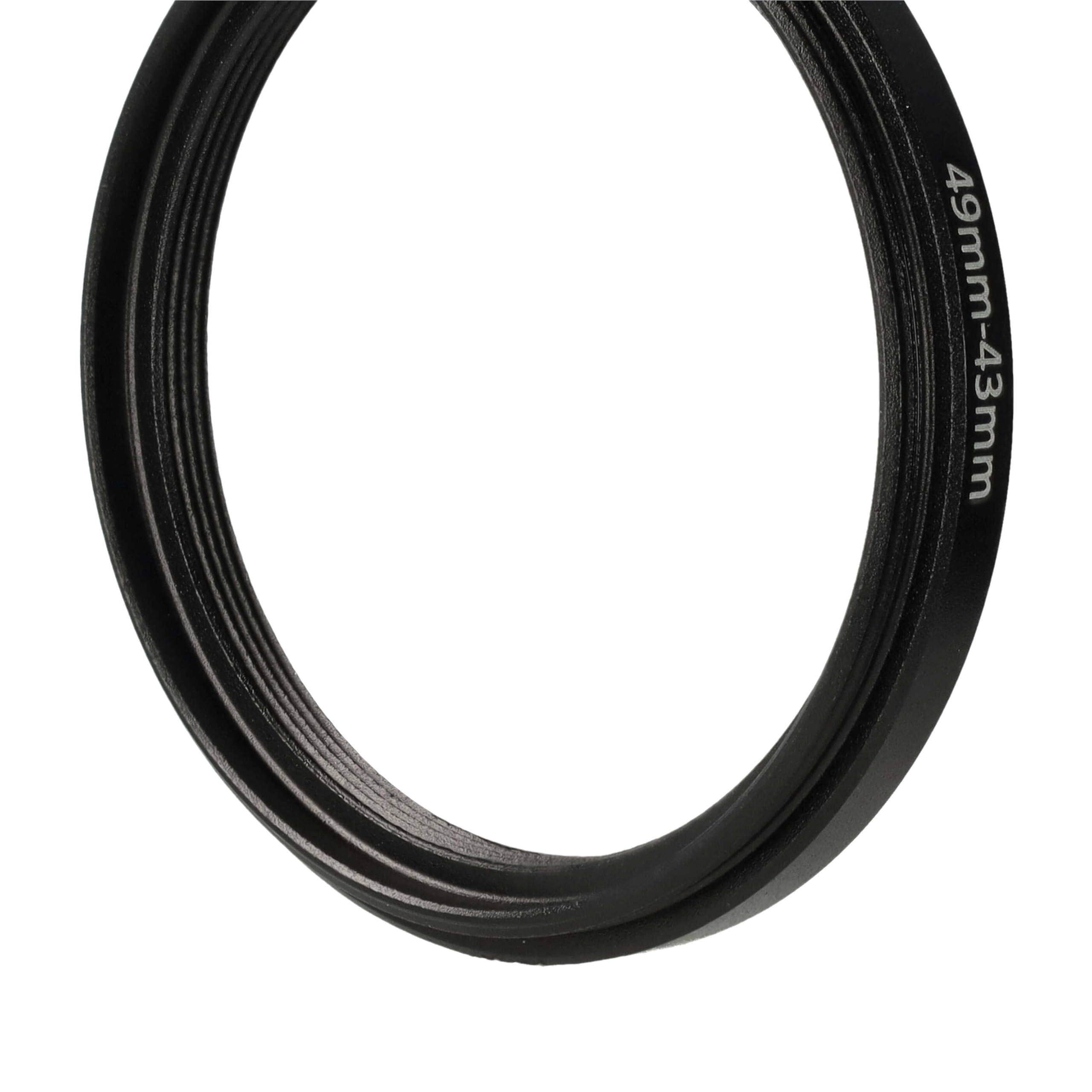 vhbw Pierścień adaptera filtra krokowego 49 mm do 43 mm do obiektywu aparatu - reduktor, czarny metal