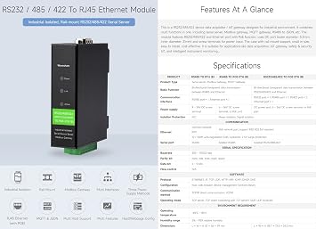 Waveshare RS232/485/422 إلى وحدة إيثرنت RJ45، TCP/IP إلى المسلسل، مع وظيفة POE، ناقل حركة شفاف ثنائي الاتجاه، مناسب للحصول على البيانات، مراقبة الأجهزة الذكية، إلخ