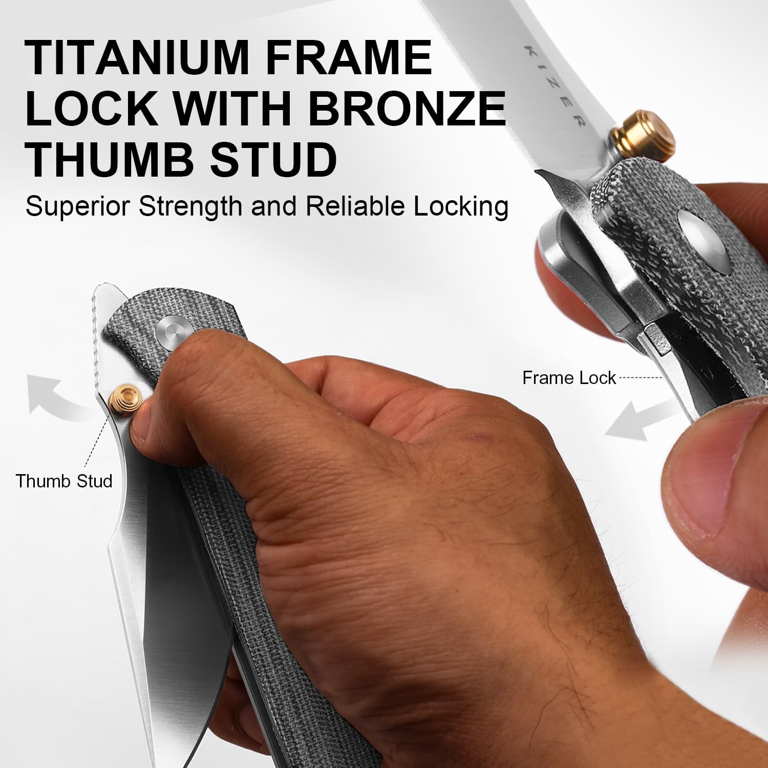 Kizer Harpoon Fold Pocket Knife, 3.4" Drop Point Elmax Blade Folding Knife with Gray Titanium & Black Norplex UltreX™ Micarta Handle, Thumb Stud Front Flipper EDC Knives for Men Women Ki4784A2