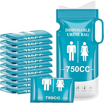 12 x Urine Bags for On the Go 750 ml Emergency Urinal for Men Women Children Disposable Toilet Bags with Super Absorber Portable Pee Bag for Car Traffic Jam Camping Outdoor