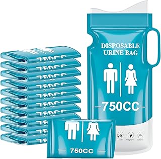 12x Bolsas de Orina Portátiles 750ml, Urinario Portatil Hombre y Mujer Desechable, Bolsas Orinal Portatil con Gel Absorbente para Viajes, Camping, Coche y Emergencias, 100% Antifugas