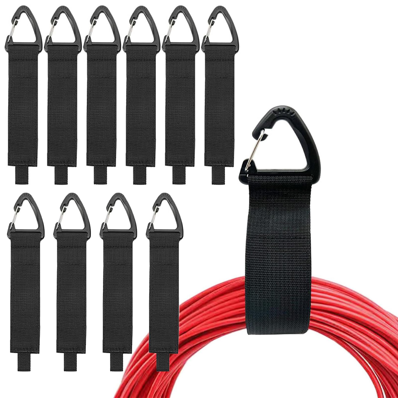 DOETYD 10 Pack Heavy Duty Hook and Loop Strap Organisers with Triangular Buckle - Cord Hangers for Cables, Ropes, Hoses | Ideal Storage for Garage, Home, Workshop & Shed(10M)