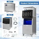 COSTWAY Commercial Ice Maker 450 LBS/24H with 250 LBS Storage Bin, 156PCS Clear Ice Cubes in 11 Mins, Industrial Freestanding Stainless Steel Ice Machine with Auto Self-Cleaning for Restaurant Cafe