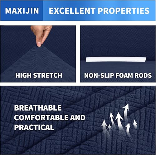 Miniatura 5 de MAXIJIN Fundas para sofá de 3 cojines (71"-91"), funda elástica de 1 pieza para sofá, protector de muebles con parte inferior elástica para niños y