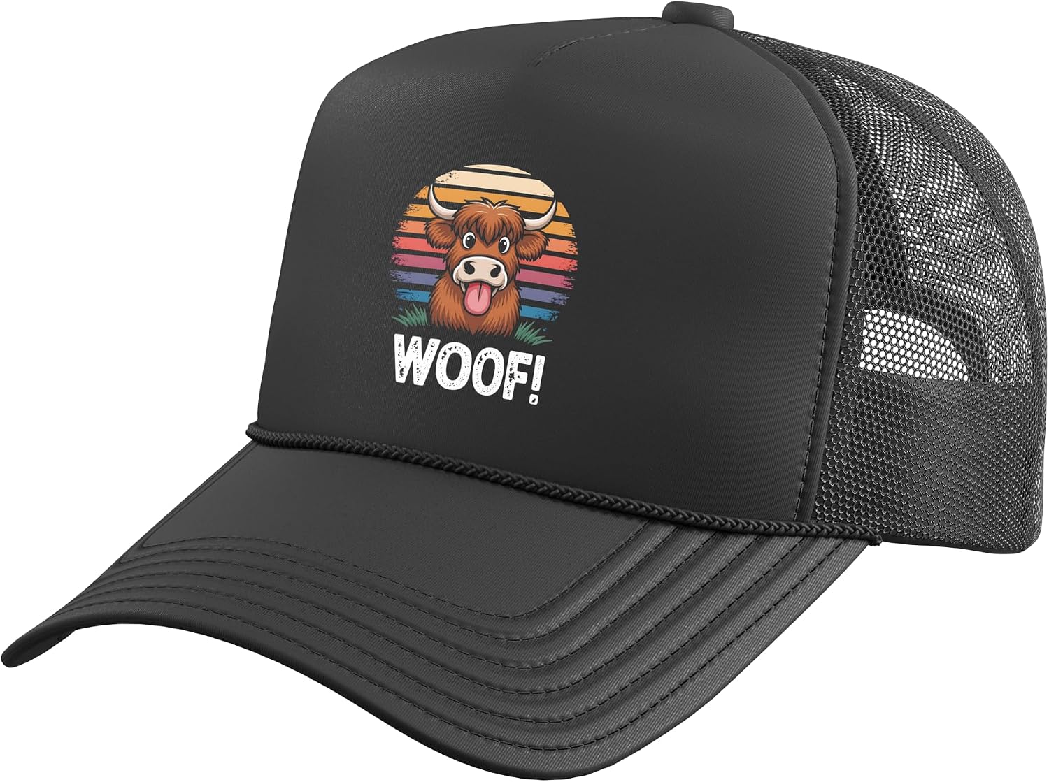 Funny Cow Bull Cattle Steer Vintage Sunset for Kids Farm Trucker Hat with Adjustable Mesh Back