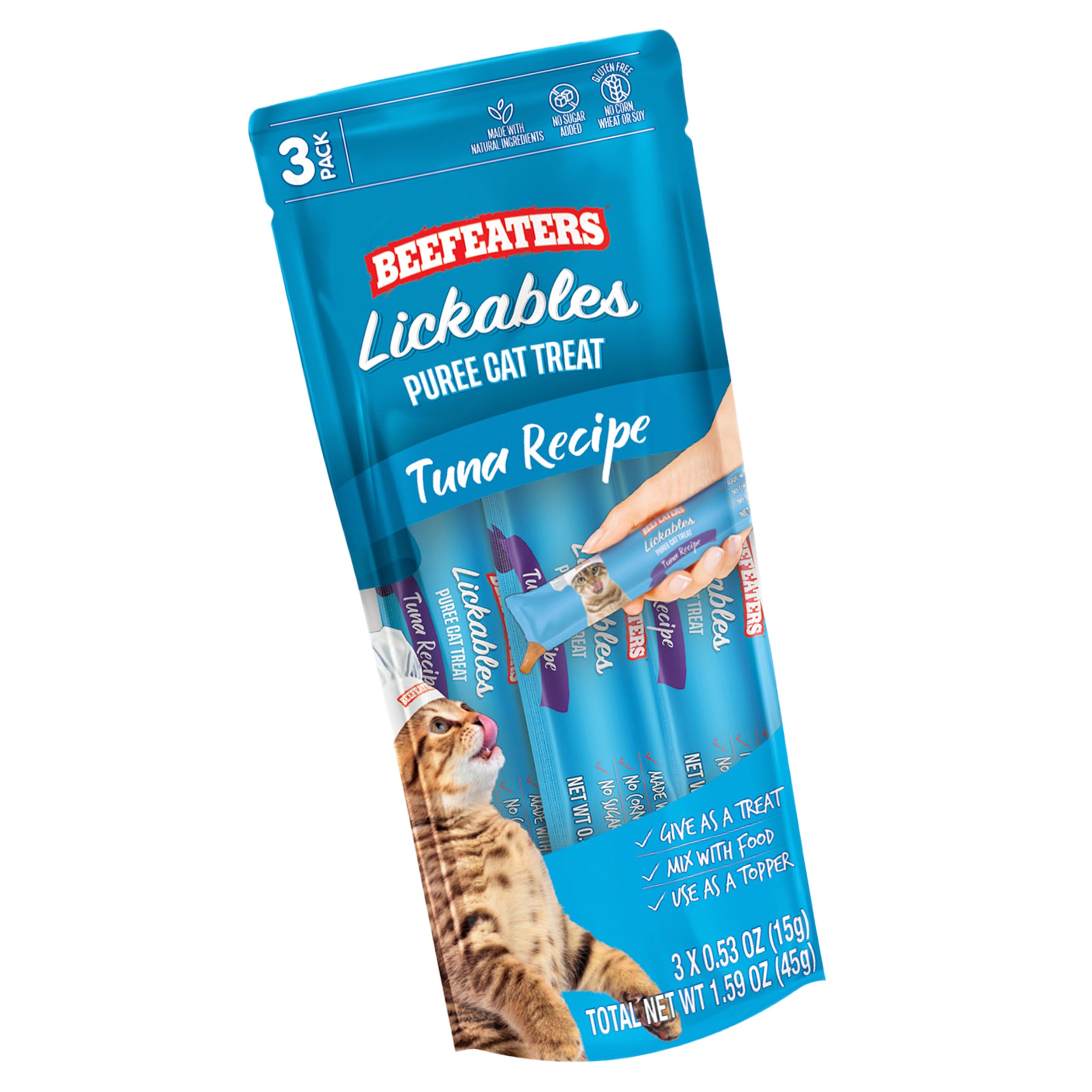 Beefeaters Cat Treats Tuna Recipe Lickable Puree 1.59oz (12-Pack) – Tuna, Grain-Free, Taurine-Enriched, Ideal for Training & Interactive Feeding