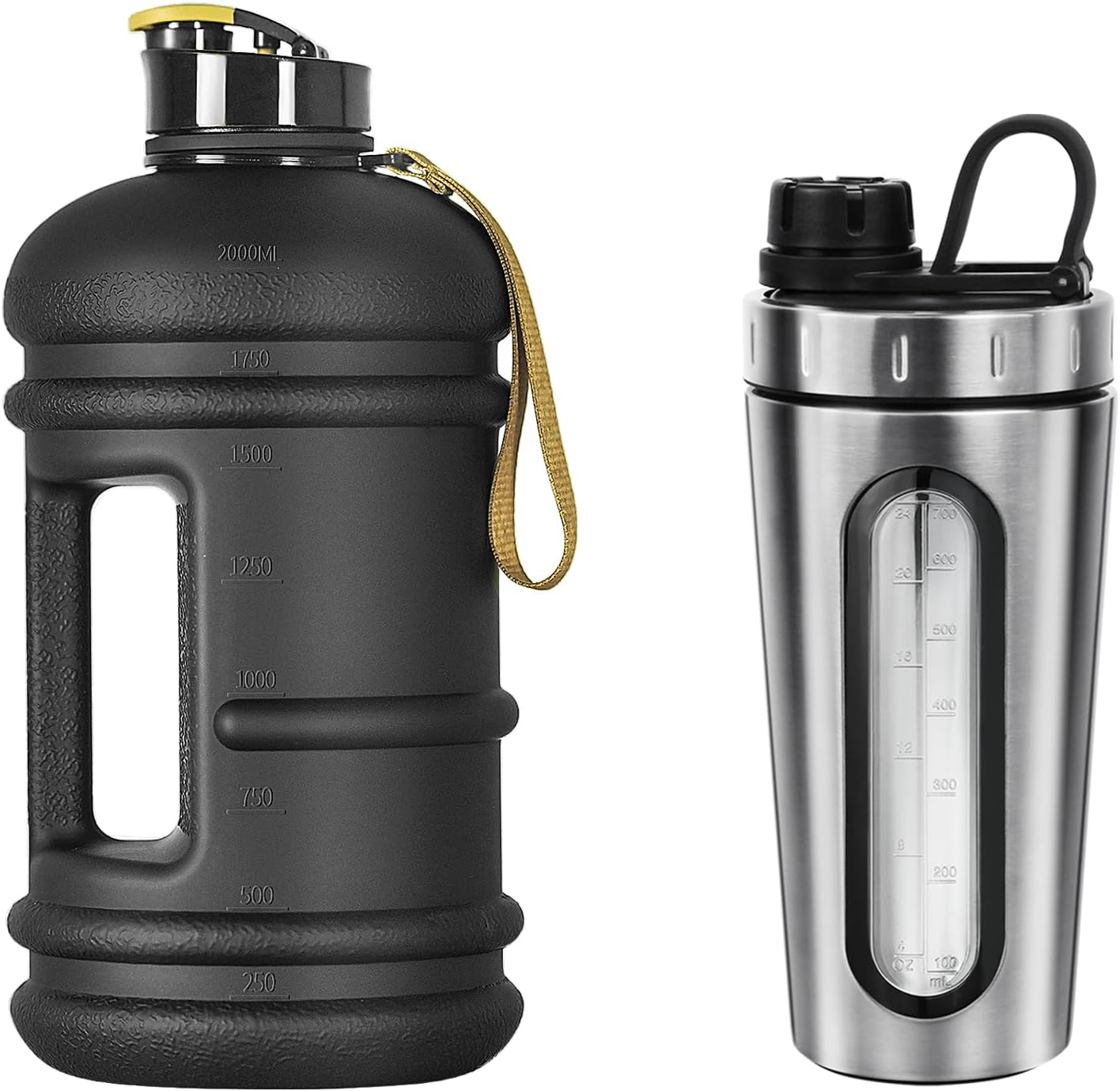 TOOFEEL 2.2 L BPA Free Big Water Bottle Bundle with 28 oz Visible Window Protein Shaker Bottle