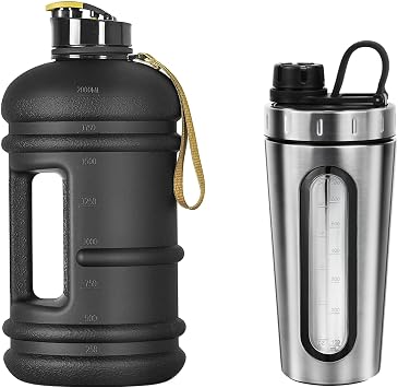 TOOFEEL 2.2 L BPA Free Big Water Bottle Bundle with 28 oz Visible Window Protein Shaker Bottle