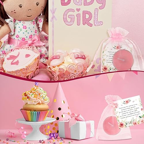 Miniatura 5 de Qunclay 100 juegos de regalos de baby shower para invitados, 100 velas de té para invitados, velas de baby shower, velas con etiquetas de
