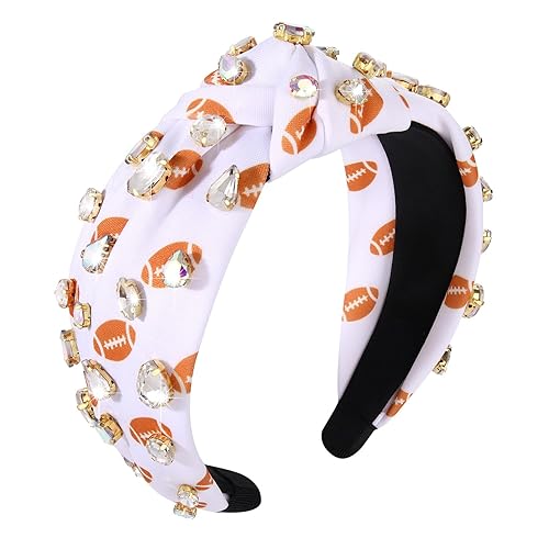 Miniatura 6 de Diadema anudada con diamantes de imitación para mujer, béisbol, fútbol, baloncesto, fútbol, cristal, adornado, estampado, banda ancha con nudo