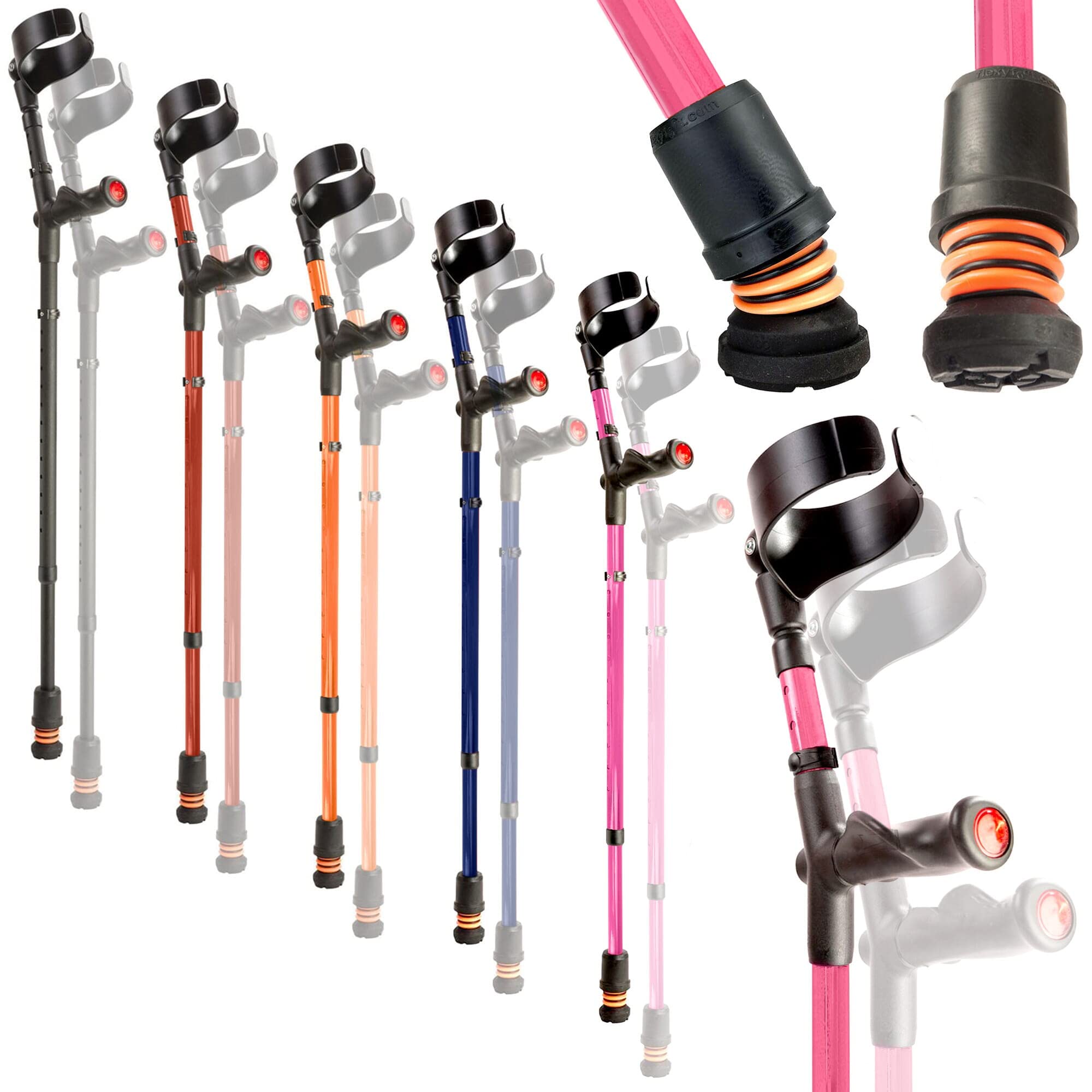 Flexyfoot Shock Absorbing Comfy Grip Double Adjustable Crutch - Improves Safety, Improves Grip, Reduces Shocks & Jarring – Pair - Pink