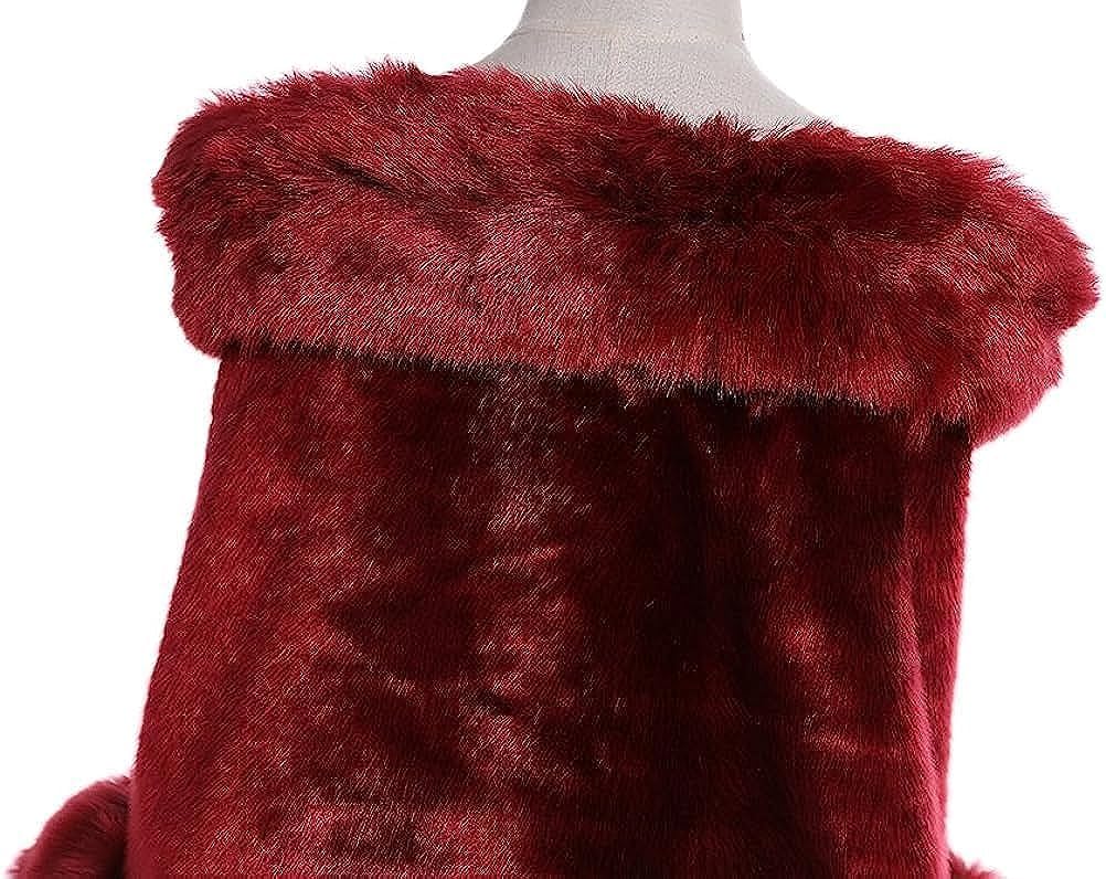 UMREN Women's Luxury Party Faux Fox Fur Long Shawl Cloak Cape for Winter image 5
