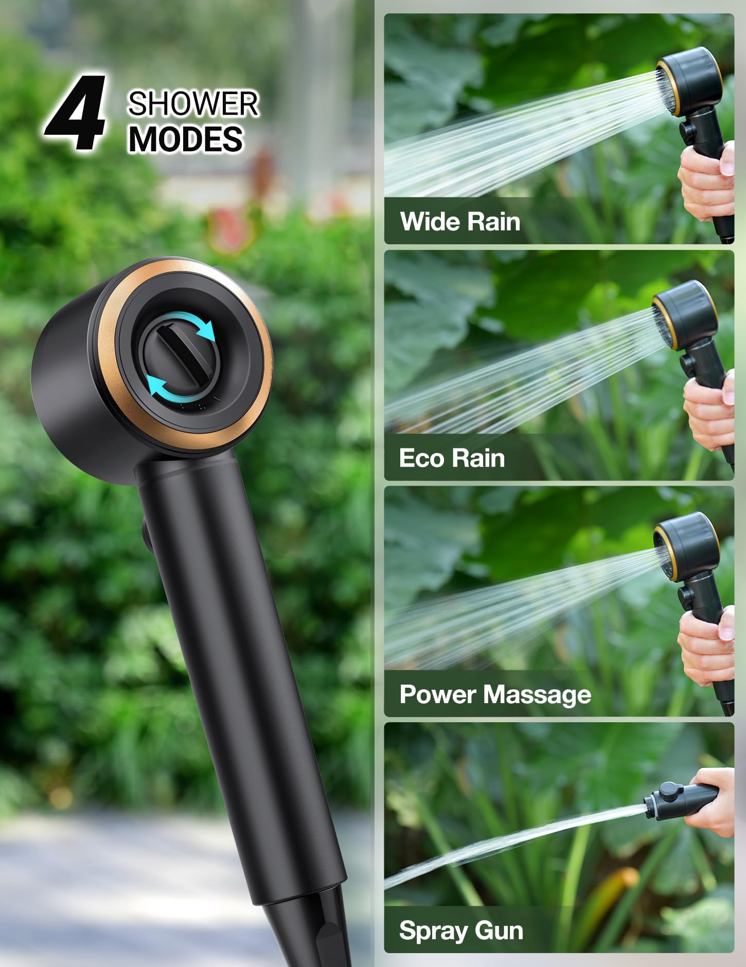 Docusvect Douche Portable 8000 mAh Rechargeable, Douche de Camping avec 5 Pressions d'eau, 4 Modes de pulvérisation, étanchéité IPX8 pour Camping en Plein air