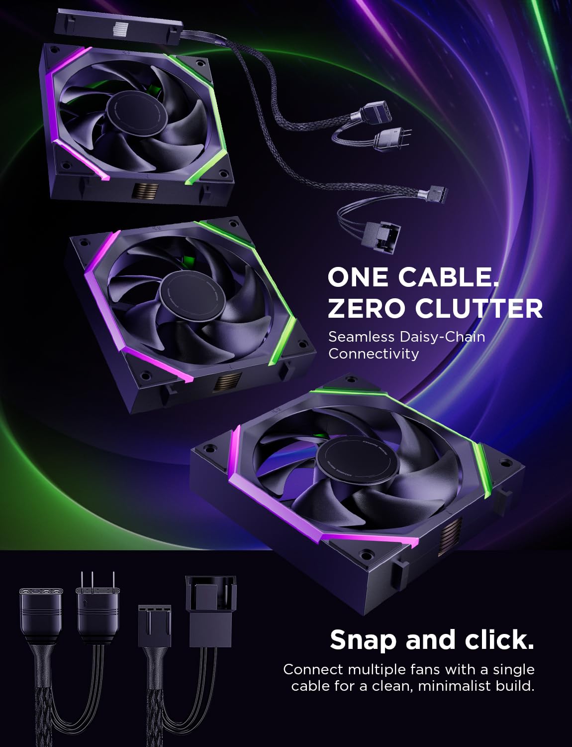 AsiaHorse Nyota Pro 120mm Gehäuselüfter, PC Lüfter 120mm 3er Set, Daisy Chain ARGB PWM 2000RPM Leise, High Airflow Case Fan, Standard-Lüfterblatt (Abluft), Schwarz 3er-Pack