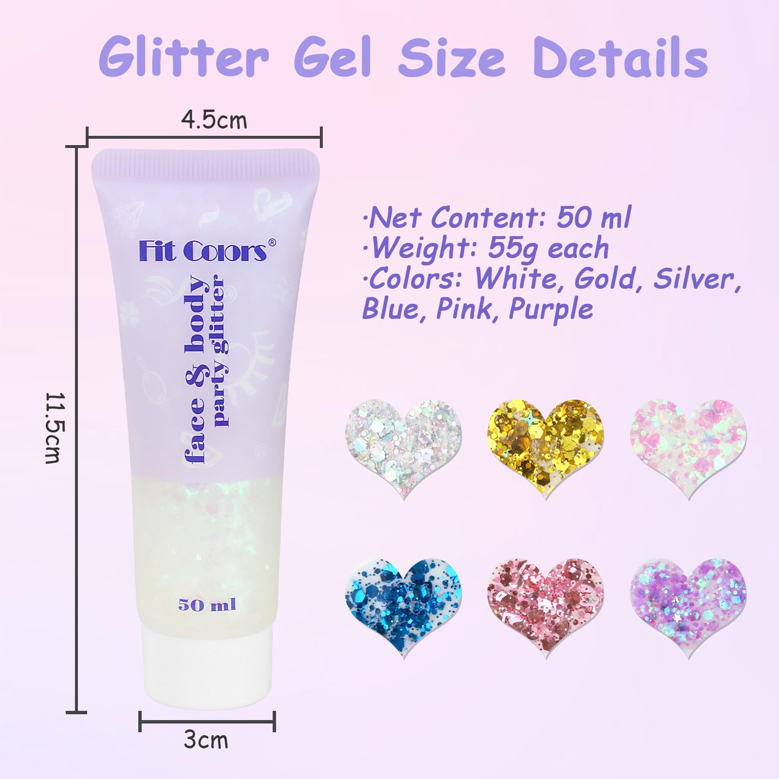 Image secondaire de Set de 6 Body Glitter Gel, Gels Paillettes Visage et Cheveux, Paillettes Chunky Holographiques pour Maquillage Festival, Noël, P