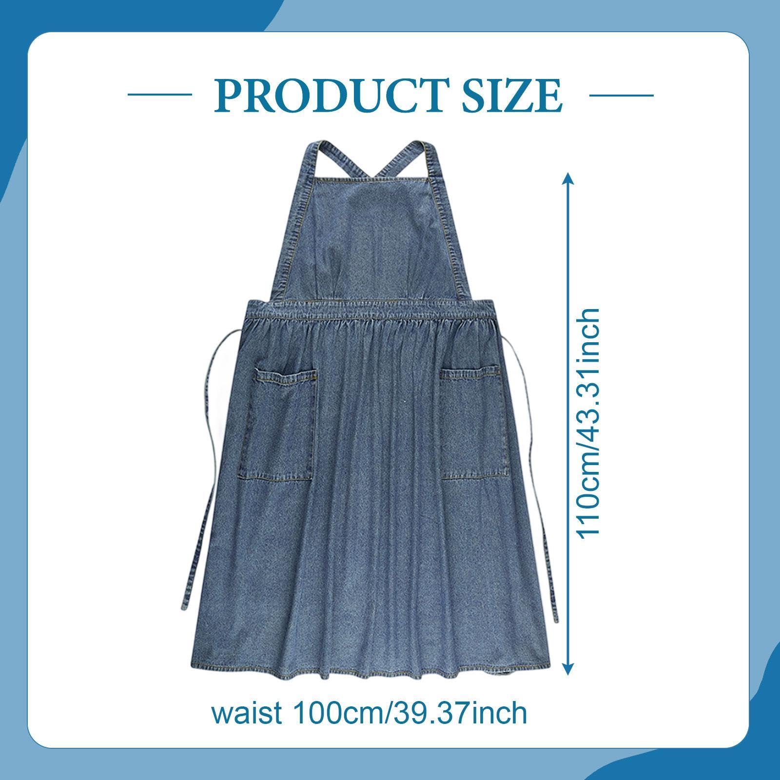 LOVIVER Grembiule in denim con tasche incrociate sulla schiena, protettivo, resistente e confortevole, regolabile per parrucchieri e grigliate.