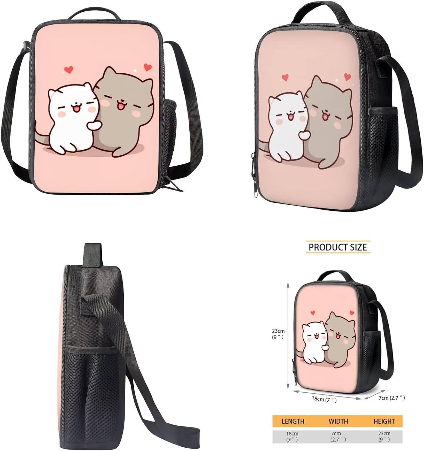 Showudesigns Cat Backpack for Girls 4-6/6-8/8-12 Elementary Middle School Bag 17 inch Cute Kitten Bookbag Kids Book Bag with Lunch Box Pencil Case Water Bottle Holder Carrier Pink