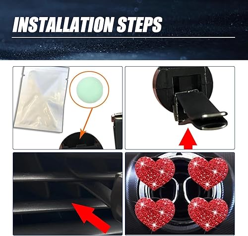 Miniatura 6 de Slykew 4 clips brillantes para salida de aire acondicionado de automóvil, 1.07 x 1.07 pulgadas, clip de decoración de salida de aire con diamantes