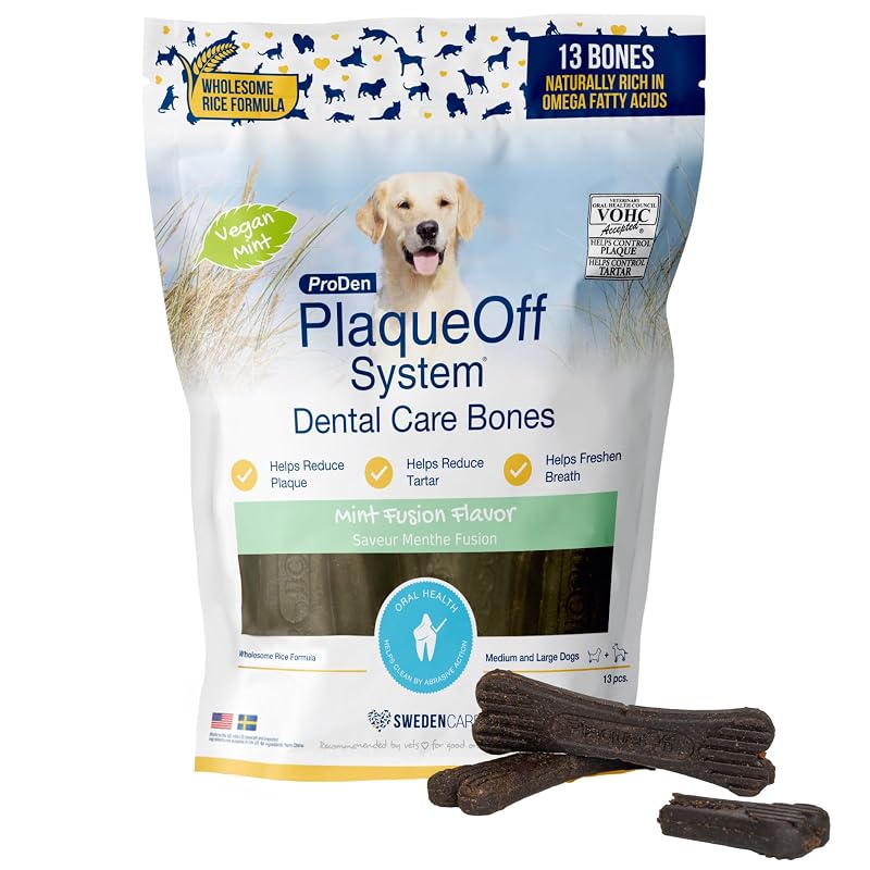 Ossos dentais para cães com kelp e sabor Mint Fusion vegano ProDen PlaqueOff, 476 g