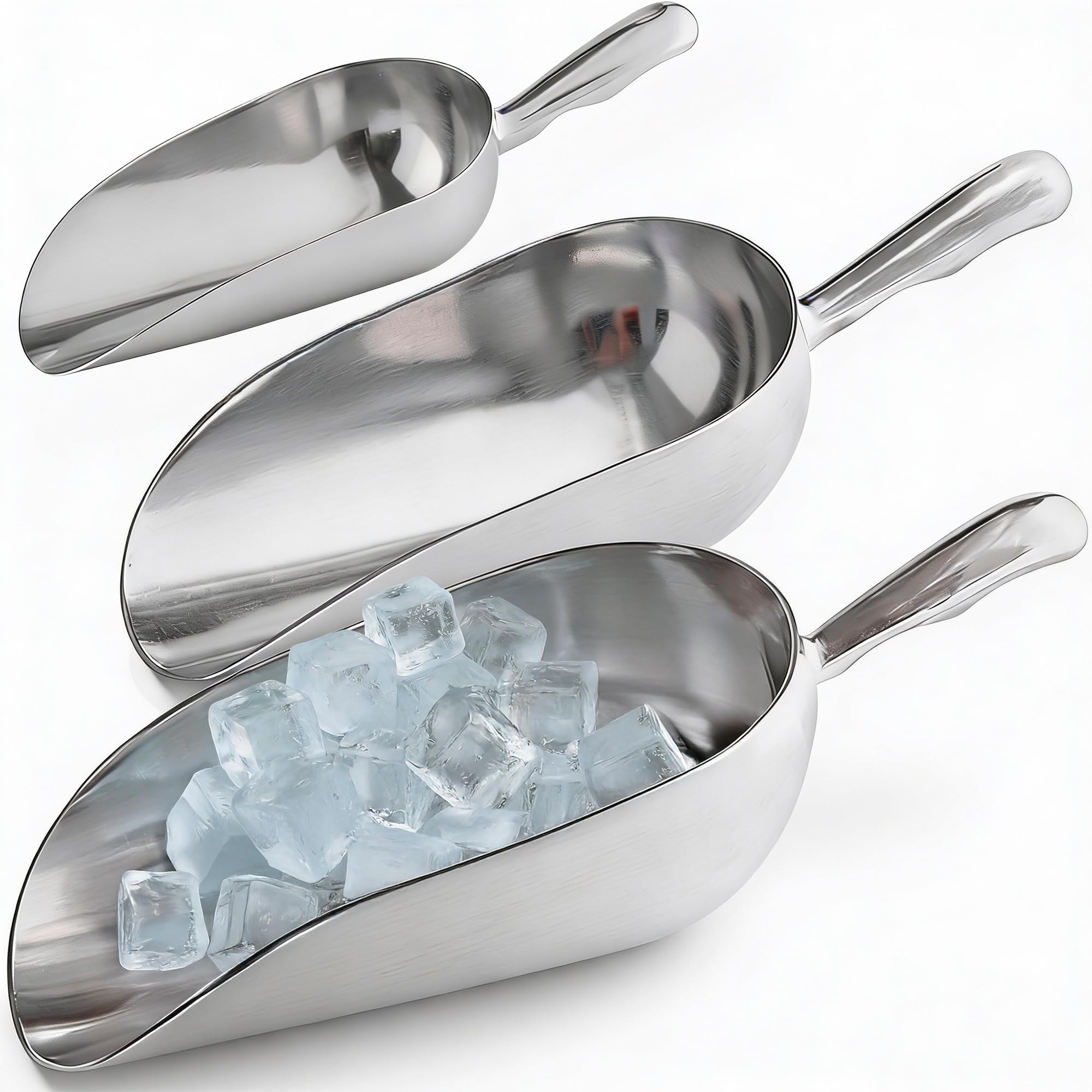 Photo 1 of [Set of 3] 24oz + 58oz + 85oz Metal Scoops for Ice Machine - Large Aluminum Ice Scoop Bundle - Hand Wash Only