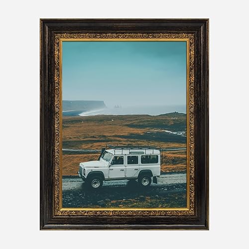 Marco de fotos retro de 8 x 10 pulgadas para decoración de pared de galería, marco de fotos vintage dorado ornamentado con cristal real para sala de