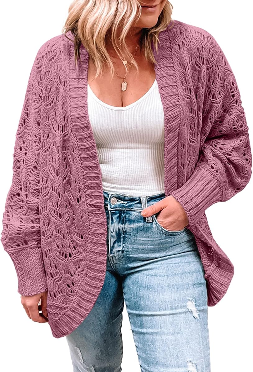 Eytino Cárdigan de talla grande para mujer Suéteres de manga larga con frente abierto | Suéter De Ganchillo Ahuecado,Ropa Exterior De Punto Grueso,Ropa De Moda Otoño Invierno,Trajes Diarios De Viaje De Trabajo Informal De Negocios
