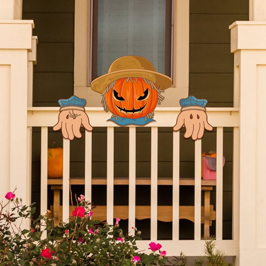 Sawysine 3 Pieces Halloween Fence Peeker Decoration Scary Peeper Halloween Outdoor Garden Yard Decor For Home Patio Holiday Party Lawn Garden Fence Pathway Decorations(Skeleton