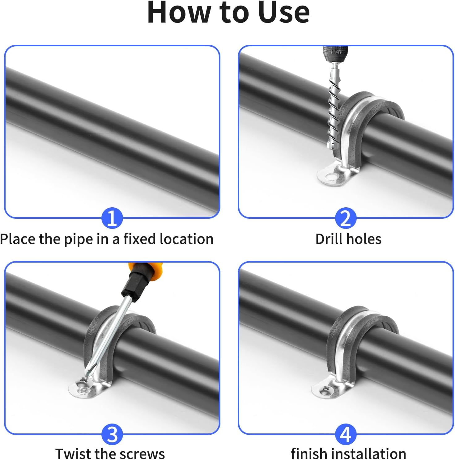 1 Inch Reinforced Rigid Pipe Strap, 2 Holes U Bracket Cable Clamp Hanger, Rubber Cushioned Insulated Clamp, Conduits Strap Clamps for Pipe Fixing on Various Surfaces, 10 PCS(25mm)