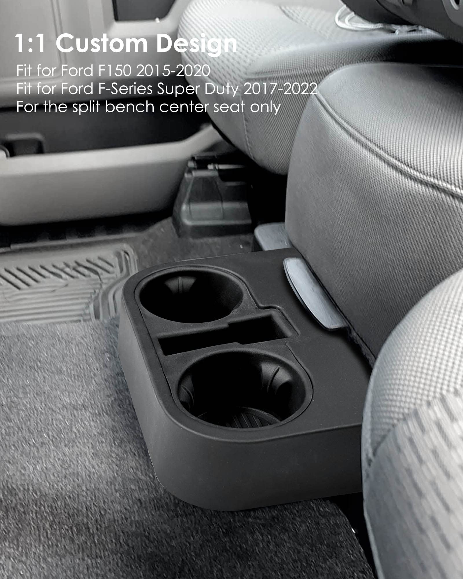 BOQNZN Car Front Center Console Cup Holder Fits for Ford F150 2015-2020 and F250 F350 F450 Super Duty 2017-2022, Front Split Bench Folding Seat Armrest Cup Holder Tray Replace HC3Z-2813562-AB