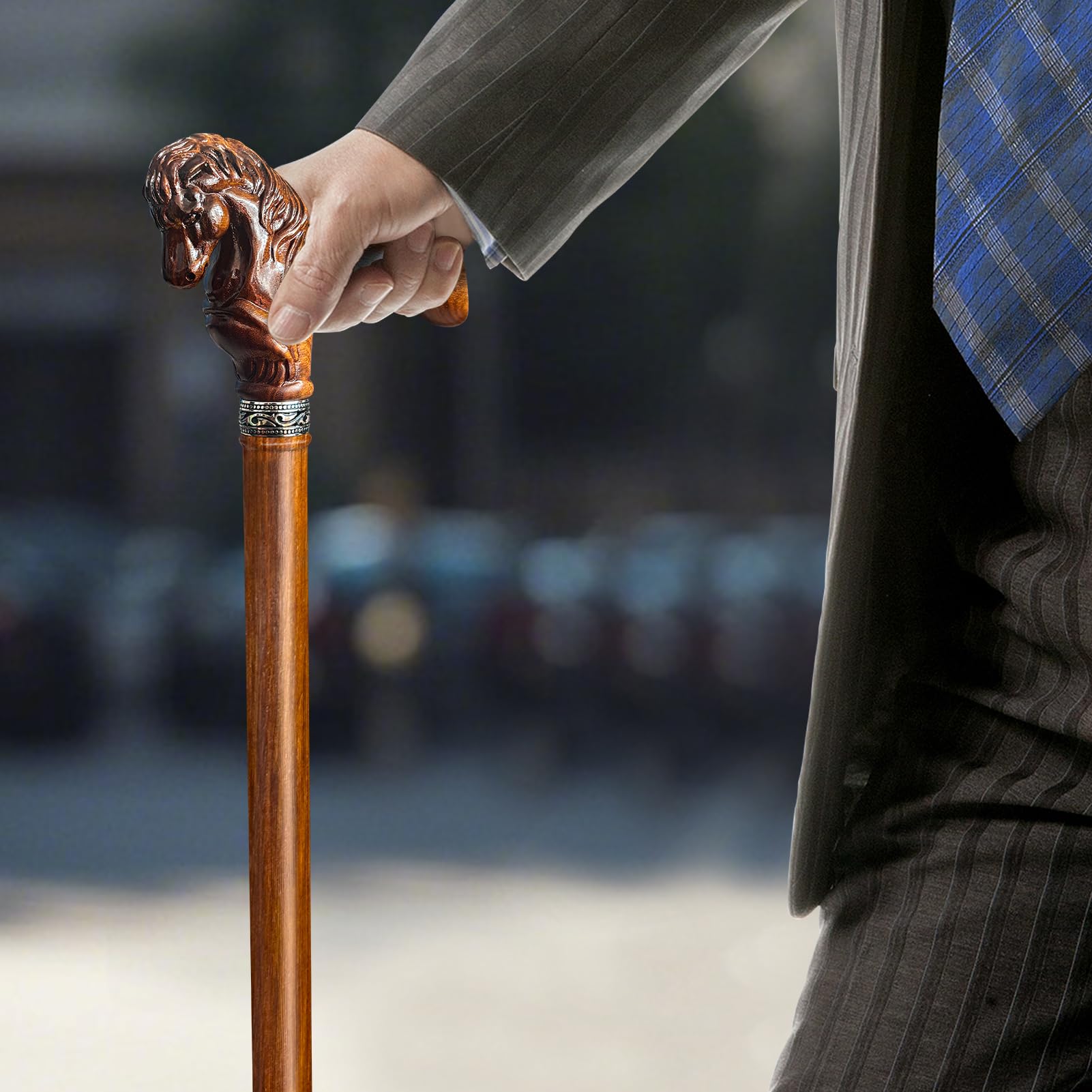 Bastón de madera, elegante bastón de madera tallado a mano con cabeza de caballo para hombres y mujeres, bastones elegantes hechos a mano para personas mayores, bastones ligeros y estables de